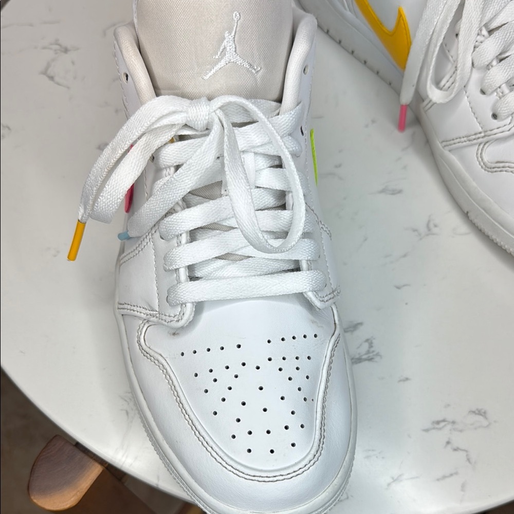 Nike Air Jordan 1 Low Mens 7.5 (9 w) white neon Multi-Color Swoosh Sneakers CW…‎ - Picture 7 of 16